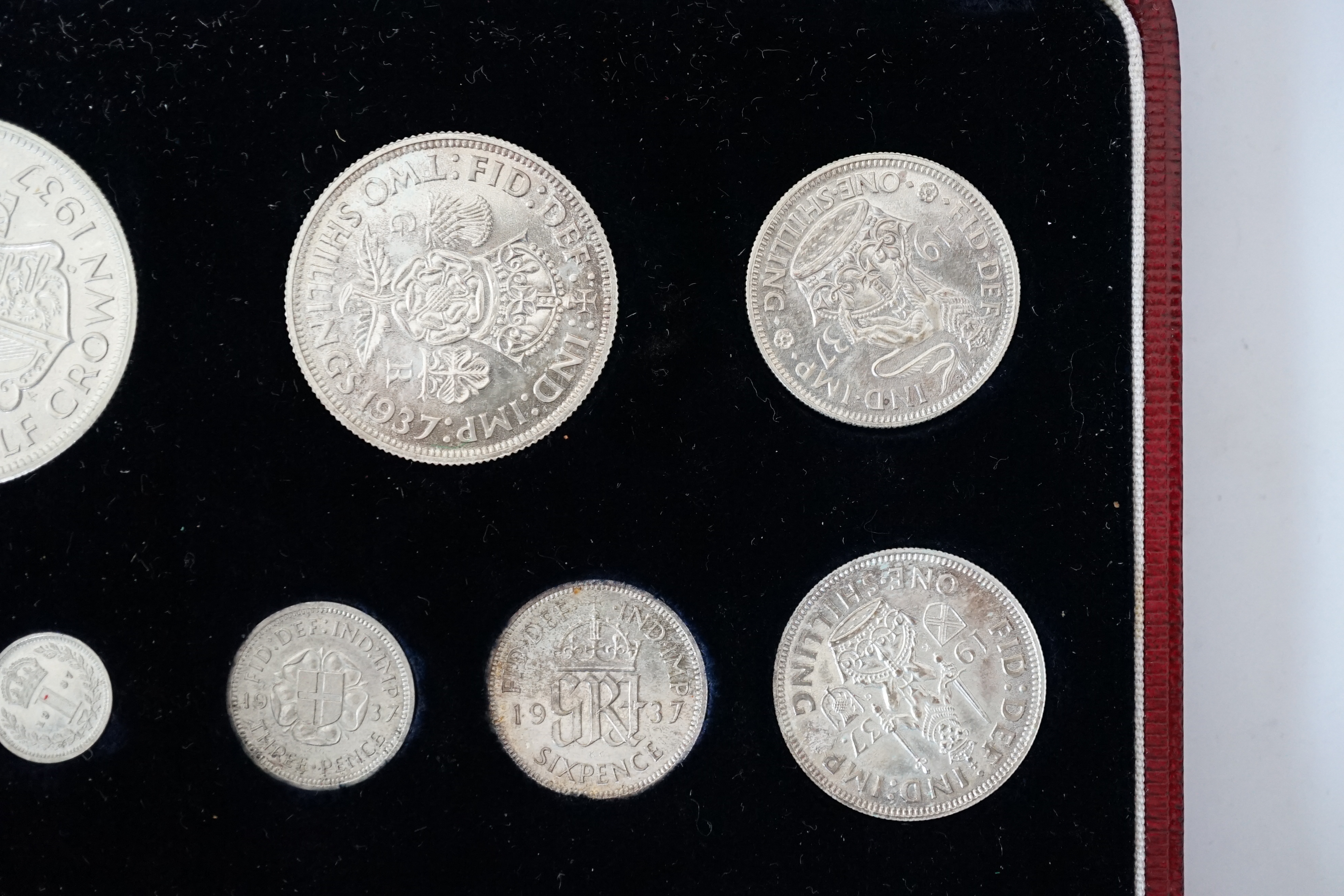 British coins, George VI coronation 1937 specimen fifteen coin set, comprising silver crown to threepence, brass threepence to bronze farthing and silver maundy 1d - 4d, UNC, in case of issue